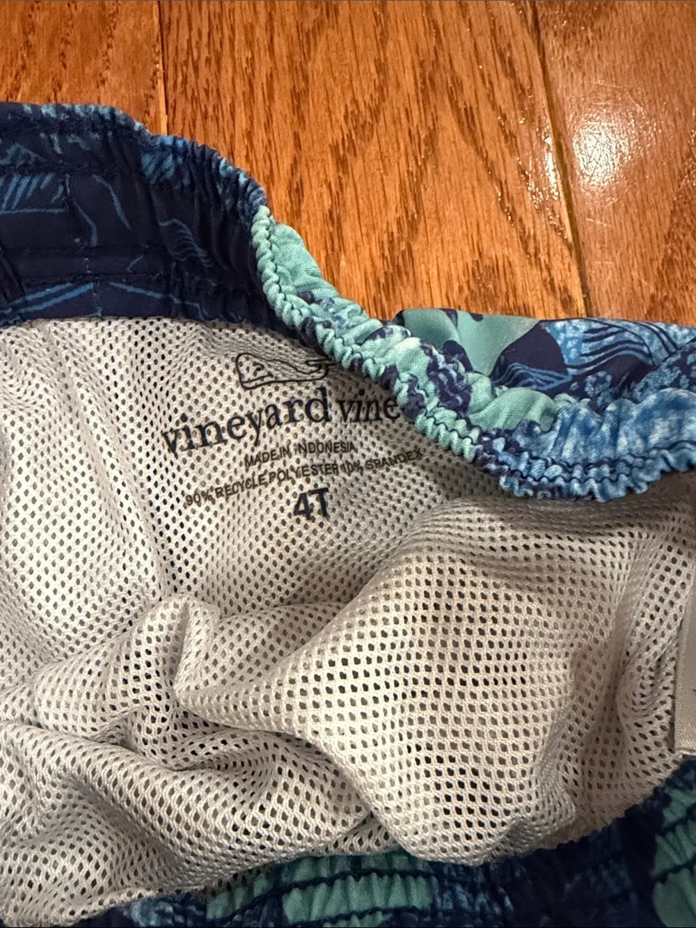 Vineyard Vines Navy Blue Swim Trunks with Seafoam Floral Print